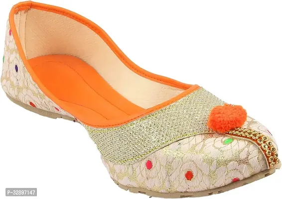 Stylish Orange Synthetic Embellished Mojaris For Women