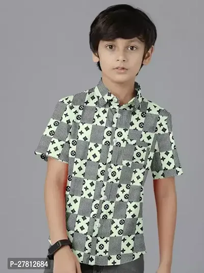 Stylish Green Cotton Blend Printed Shirts For Boys-thumb0