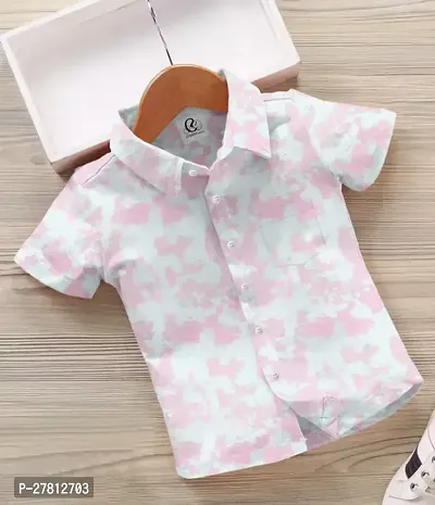 Stylish Pink Cotton Blend Printed Shirts For Boys-thumb0