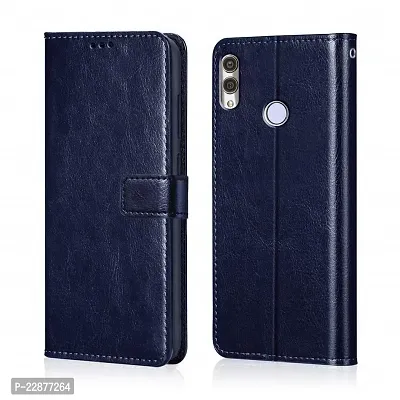 Fastship Faux Leather Wallet with Back Case TPU Build Stand  Magnetic Closure Flip Cover for Honor 10 Lite  Navy Blue-thumb0