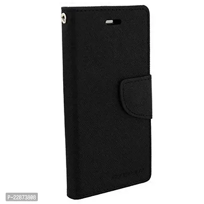 Fastship Imported Canvas Cloth Smooth Flip Cover for Samsung J1 4G  SM J120G Inside TPU  Inbuilt Stand  Wallet Style Back Cover Case  Stylish Mercury Magnetic Closure  Black-thumb0