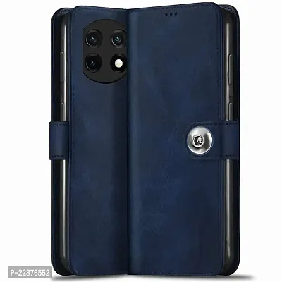 Fastship Genuine Matte Leather Finish Flip Cover for OnePlus 11 5G  CPH2447  Inside Back TPU  Stand  Wallet Stylish Button Magnetic Closure for OnePlus 11 5G  Navy Blue-thumb2