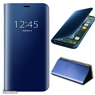 Fastship Clear View Smart Electroplate Mirror Flip Protective Leather with Glass Flip Cover for Samsung Galaxy M10  Navy Blue