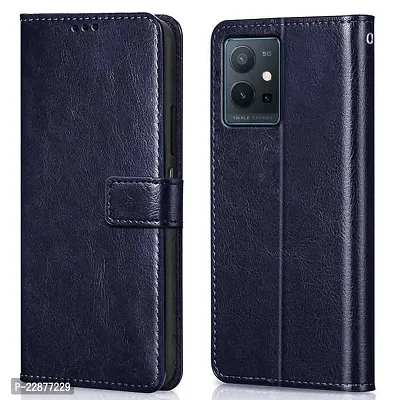 Fastship Cover Leather Finish Inside TPU Back Case Wallet Stand Magnetic Closure Flip Cover for vivo Y75 5G  Blue-thumb0