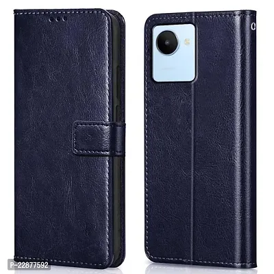 Fastship Leather Finish Inside TPU Wallet Stand Magnetic Closure Flip Cover for Realme C30  Navy Blue-thumb0