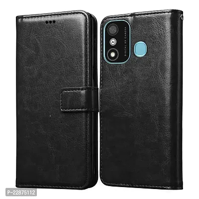 Fastship Faux Leather Wallet with Back Case TPU Build Stand  Magnetic Closure Flip Cover for itel A27  Venom Black