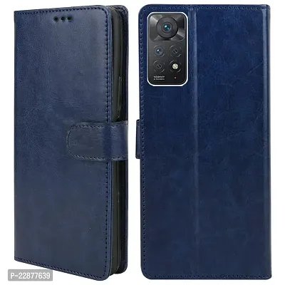 Fastship Faux Leather Wallet with Back Case TPU Build Stand  Magnetic Closure Flip Cover for Redmi Note 11s  Navy Blue-thumb0