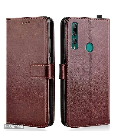 Fastship Faux Leather Wallet with Back Case TPU Build Stand  Magnetic Closure Flip Cover for Huawei Y9 Prime 2019  Executive Brown-thumb0