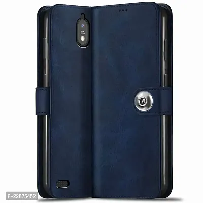 Fastship Cover Genuine Matte Leather Finish Flip Cover for Jio Phone Next  Wallet Style Back Cover Case  Stylish Button Magnetic Closure  Navy Blue-thumb0