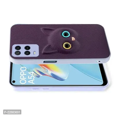 Coverage Colour Eye Cat Soft Kitty Case Back Cover for Oppo A54 4G  Faux Leather Finish 3D Pattern Cat Eyes Case Back Cover Case for Oppo CPH2239  A54 4G  Jam Purple-thumb0