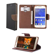 Coverage Imported Canvas Cloth Smooth Flip Cover for Samsung J1 2016  J120H  Inside TPU  Inbuilt Stand  Wallet Back Cover Case Stylish Mercury Magnetic Closure  Black Brown-thumb1