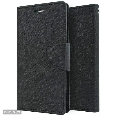 Coverage Imported Canvas Cloth Smooth Flip Cover for Moto XT1721  Moto CPLus  Inside TPU  Inbuilt Stand  Wallet Back Cover Case Stylish Mercury Magnetic Closure  Black-thumb2