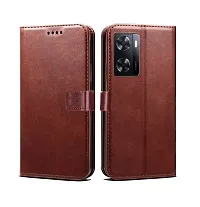 Fastship Leather Finish Inside TPU Wallet Stand Magnetic Closure Flip Cover for Oppo A77s  Executive Brown-thumb1