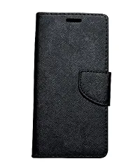 Fastship Oppo A5 2020 Flip Cover  Canvas Cloth Durable Long Life  Inside Pockets  Stand  Wallet Stylish Mercury Magnetic Closure Book Cover Leather Flip Case for Oppo A5 2020  Black-thumb1