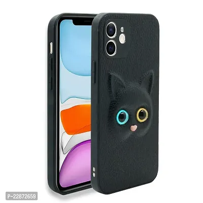 Coverage Coloured 3D Cat Eye Proper fix Case Rubber Back Cover for i Phone 11  Pitch Black-thumb0