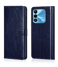 Fastship Leather Finish Inside TPU Wallet Back Case Stand Magnetic Closure Flip Cover for Tecno Spark Go 2022  Navy Blue-thumb1