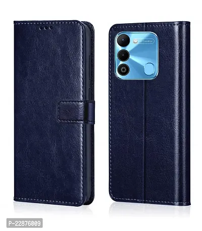 Fastship Leather Finish Inside TPU Wallet Back Case Stand Magnetic Closure Flip Cover for Tecno Spark Go 2022  Navy Blue-thumb2