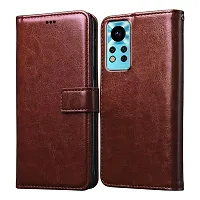 Fastship Vintage Magnatic Button Case Inside Build Back TPU Stand View Lether Flip Cover for Infinix Note 12i  X677  Brown-thumb1