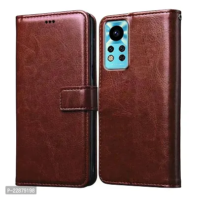 Fastship Vintage Magnatic Button Case Inside Build Back TPU Stand View Lether Flip Cover for Infinix Note 12i  X677  Brown-thumb2