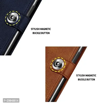 Fastship Genuine Leather Finish Combo 2 Flip Cover for Motorola Moto E32 | Wallet Button Magnetic for Motorola E32 - Brown / Blue-thumb5