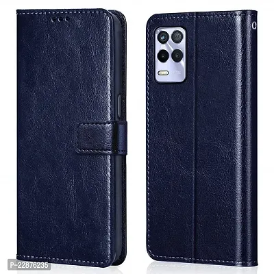 Fastship Vintage Magnatic Closer Leather Flip Cover for Realme RMX3241  Realme8 5G  Navy Blue-thumb0