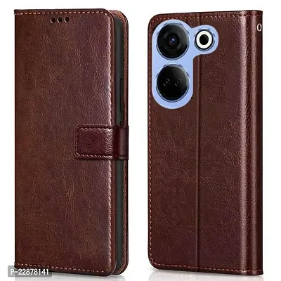 Fastship Cases Leather Finish Inside TPU Wallet Stand Magnetic Closure Flip Cover for Tecno Camon 20  Executive Brown