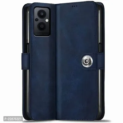 Fastship Genuine Matte Leather Finish Flip Cover for Oppo CPH2341  Oppo F21Pro 5G  Inside Back TPU  Inbuilt Stand  Wallet Stylish Button Magnetic Closure for Oppo F21 Pro 5G  Navy Blue-thumb2