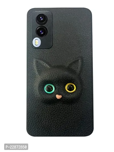 Coverage Coloured 3D Cat Eye Proper fix Case Rubber Back Cover for Vivo V21e  Pitch Black