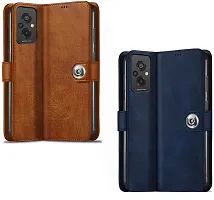 Fastship Leather Finish Combo 2 Flip Cover for Mi POCO M5 -MZB0CEZIN | Wallet Button Magnetic for POCO M5 - Brown / Blue-thumb1