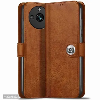 Fastship Case Leather Finish Flip Cover for Realme 11Pro Plus RMX3741  Inside Back TPU  Stand  Wallet Button Magnetic Closure for Realme 11 Pro 5G  Brown-thumb0