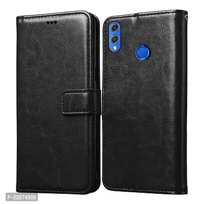 Fastship Faux Leather Wallet with Back Case TPU Build Stand  Magnetic Closure Flip Cover for Huawai Honor 8C  Venom Black-thumb0