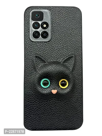 Fastship Colour Eye Cat Soft Kitty Case Back Cover for Redmi 10 Prime  Faux Leather Finish 3D Pattern Cat Eyes Case Back Cover Case for Mi Redmi 10Prime  Black