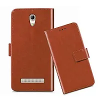 Fastship Vintage Magnatic Button Case Inside Build Back TPU Stand View Lether Flip Cover for Micromax Q402  Bharat 2 Plus  Brown-thumb1