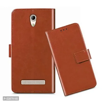 Fastship Vintage Magnatic Button Case Inside Build Back TPU Stand View Lether Flip Cover for Micromax Q402  Bharat 2 Plus  Brown-thumb2