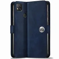 Fastship Genuine Matte Leather Finish Flip Cover for MI M2006C3LR  MI Redmi 9Activ  Inside TPU  Inbuilt Stand  Wallet Style Back Cover Case  Stylish Button Magnetic Closure  Navy Blue-thumb1