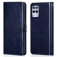 Fastship Leather Finish Inside TPU Wallet Stand Magnetic Closure Flip Cover for Realme 8 5G  Navy Blue-thumb1