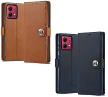 Fastship Genuine Leather Finish Combo 2 Flip Cover for Motorola Moto G84 5G | Wallet Stylish Button Magnetic for Motorola G84 5G - Brown / Blue-thumb1