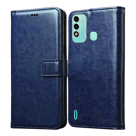 Cloudza Itel Vision 2s Flip Back Cover | PU Leather Flip Cover Wallet Case with TPU Silicone Case Back Cover for Itel Vision 2s Blue