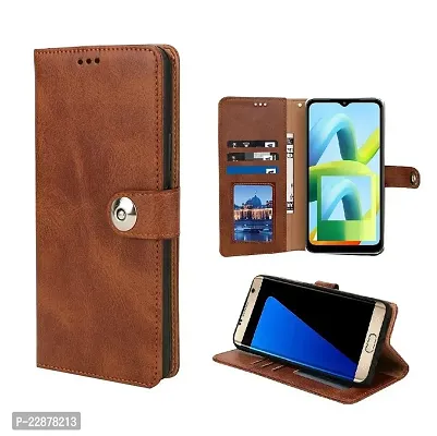 Fastship Genuine Matte Leather Finish Flip Cover for Oppo A58 5G 2022  Inside Back TPU  Inbuilt Stand  Wallet Stylish Button Magnetic Closure for Oppo A58 5G  Brown-thumb2