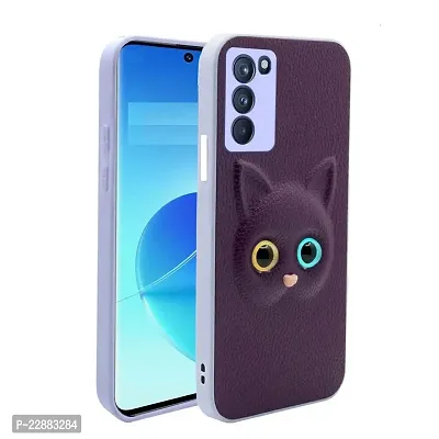 Fastship Colour Eye Cat Soft Kitty Case Back Cover for Oppo A53s 5G  Faux Leather Finish 3D Pattern Cat Eyes Case Back Cover Case for Oppo CPH2321 Oppo A53s  5G  Jam Purple