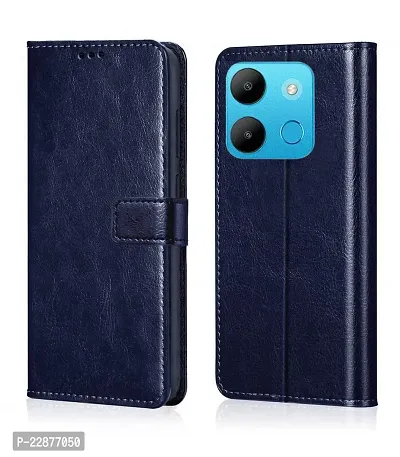 Fastship Leather Finish Inside TPU Wallet Stand Magnetic Closure Flip Cover for Infinix Smart 7  X6517  Navy Blue
