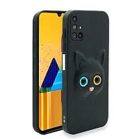 Coverage Colour Eye Cat Soft Kitty Case Back Cover for Samsung Galaxy M31s  Faux Leather Finish 3D Pattern Cat Eyes Case Back Cover Case for Samsung M31s  SM M317F  Black-thumb1