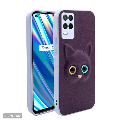 Coverage Coloured 3D POPUP Billy Eye Effect Kitty Cat Eyes Leather Rubber Back Cover for Realme Narzo 30 5G  Purple