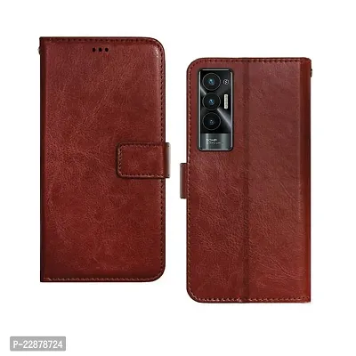 Coverage New case Leather Finish Inside TPU Back Case Wallet Stand Magnetic Closure Flip Cover for Tecno POVA 5G  Executive Brown