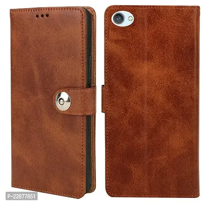 Fastship Cover Genuine Matte Leather Finish Flip Cover for Vivo 1801  Y71i  Wallet Style Back Cover Case  Stylish Button Magnetic Closure  Brown-thumb0