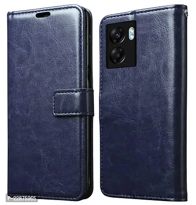 Fastship Leather Finish Inside TPU Wallet Back Case Stand Magnetic Closure Flip Cover for Oppo K10 5G  Navy Blue-thumb2