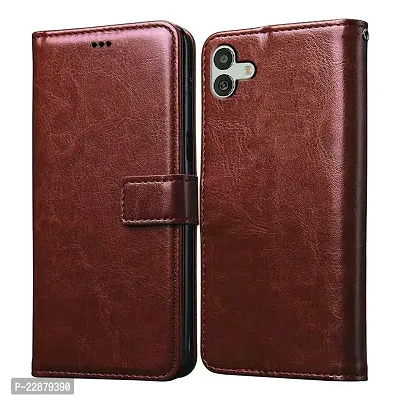 Fastship Case Leather Finish Inside TPU Wallet Stand Magnetic Closure Flip Cover for Samsung Galaxy A04  Executive Brown-thumb2