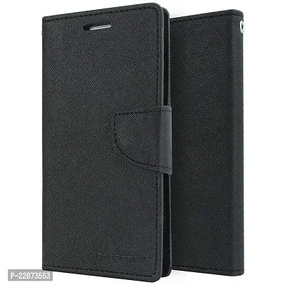 Fastship Imported Canvas Cloth Smooth Flip Cover for Mi REDMI 6 Inside TPU  Inbuilt Stand  Wallet Style Back Cover Case  Stylish Mercury Magnetic Closure  Black-thumb0