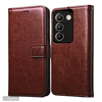 Fastship Vintage Magnatic Closer Matte Leather Flip Cover for Vivo V2334 / Vivo T3 - 5G - Tan Brown-thumb0