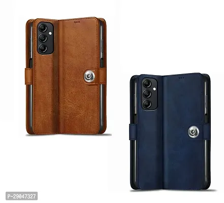 Fastship Samsung F13 4G - SM-E135F Combo 2 Flip Cover | Wallet Button Magnetic Leather Case for Samsung Galaxy F13 4G - Blue / Brown-thumb0